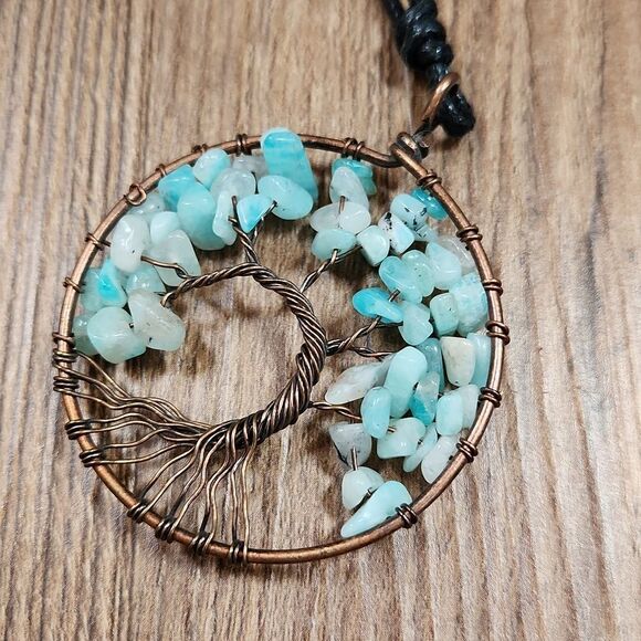 🔹️NWT Bronze Twisted & Turquoise Beaded Tree Of Life Pendant Necklace - Picture 4 of 6